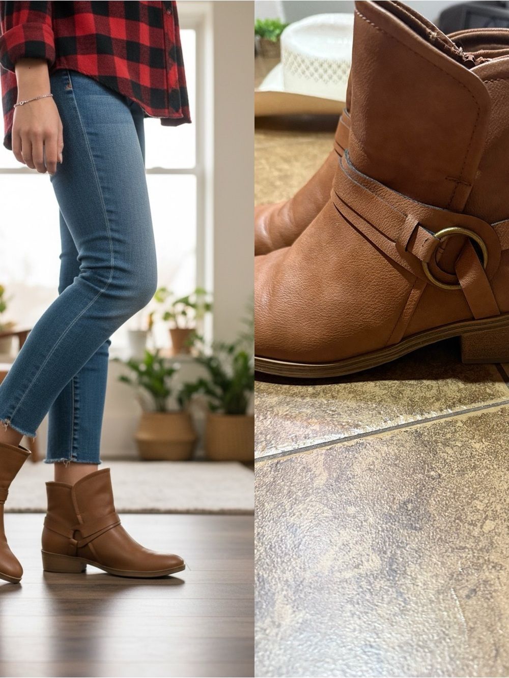 Baretraps Marshall Cognac Ankle Boots 9M Faux Leather O-Ring Strap